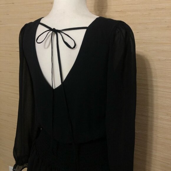 1.STATE (Revolve) RICH BLACK SMOCKED LONG SLEEVE RUFFLE MINI SWIRL DRESS XS - Picture 11 of 13